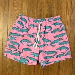 Chubbies Mens Pink Teal Crocodile Print Swim Trunks 5.5 Inch Inseam Small